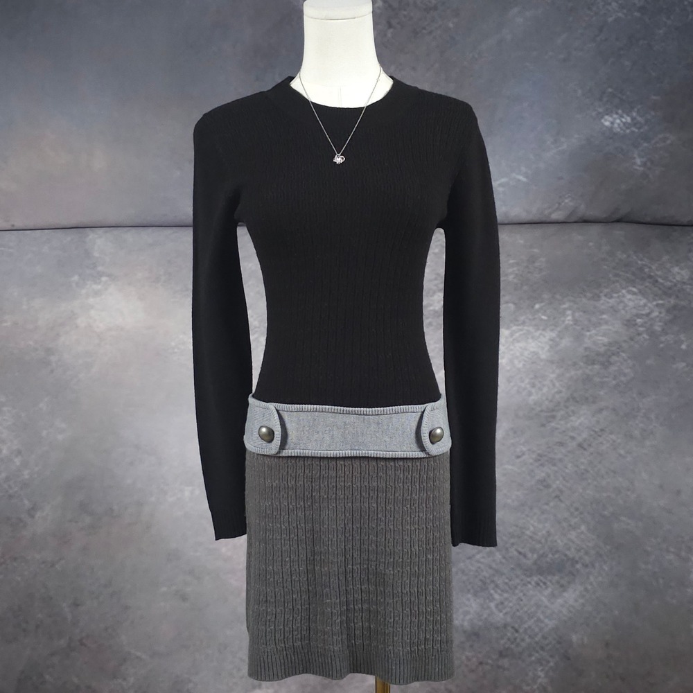 BCX Colorblock Button Trim Sweater Dress Black Gray Juniors S